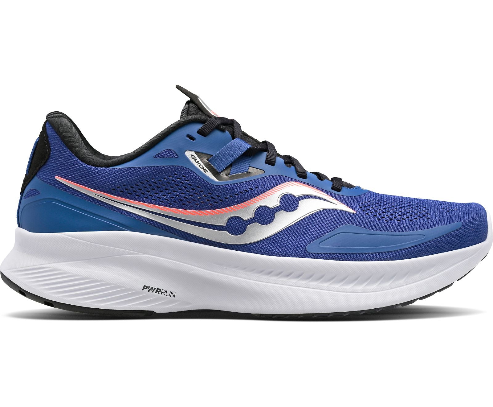 Lateral view of the Men's Guide 15 by Saucony in the wide "2E" width, color Sapphire/Black
