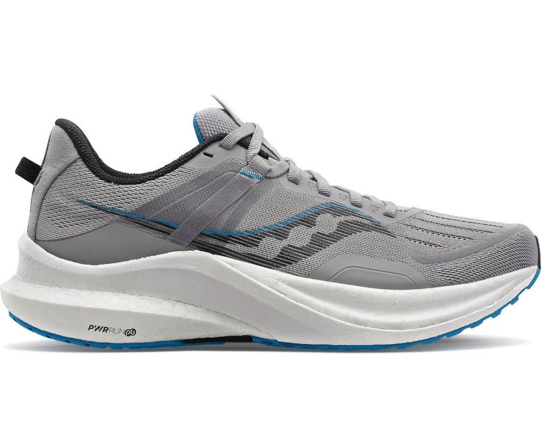 Lateral view of the Saucony Men's Tempus in the color Alloy/Topaz
