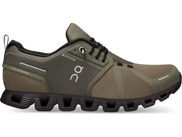 Lateral view of the Men's ON Cloud 5 Waterproof shoe in the color Olive/Black
