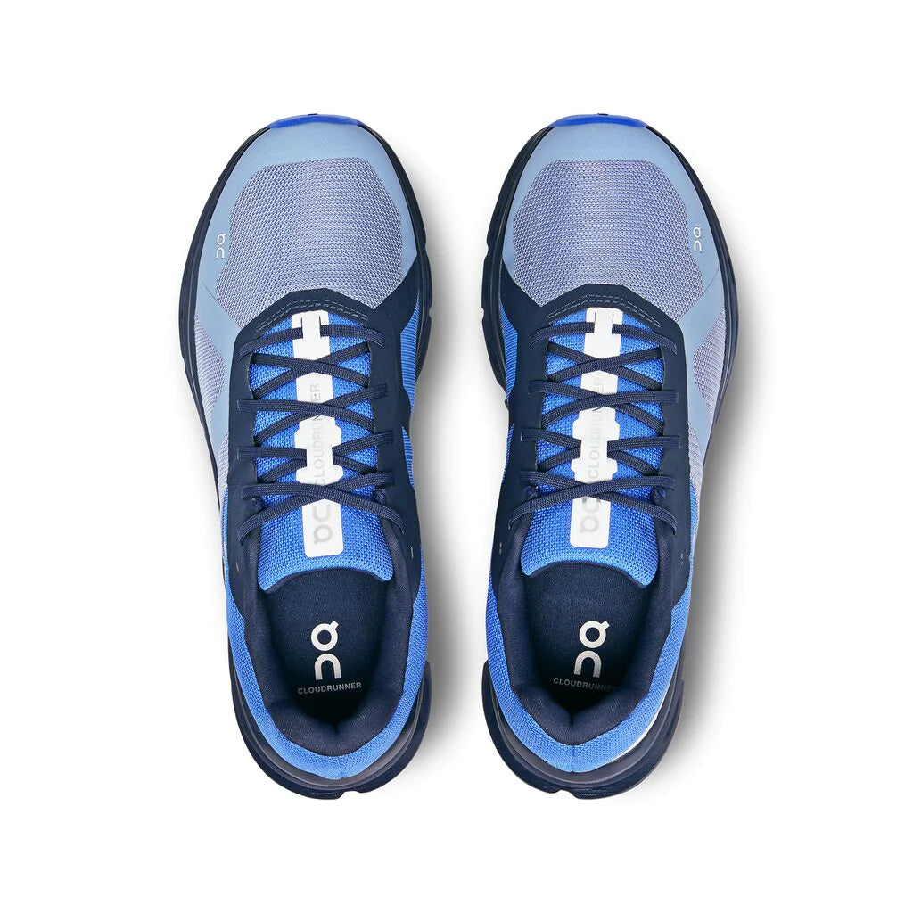 Top view of the Men's ON Cloudrunner in the color Shale/Cobalt