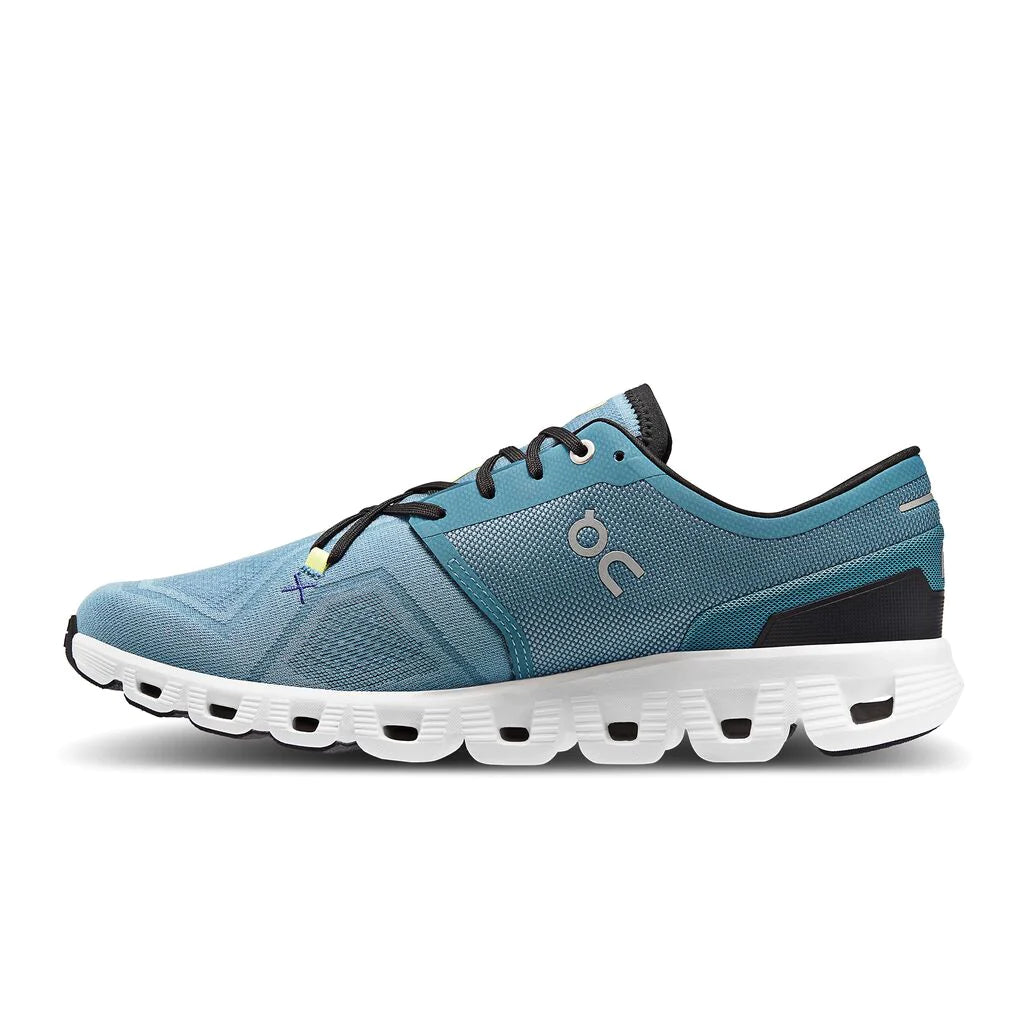 Medial view of the Men's ON Cloud X 3 in the color Pewter/White