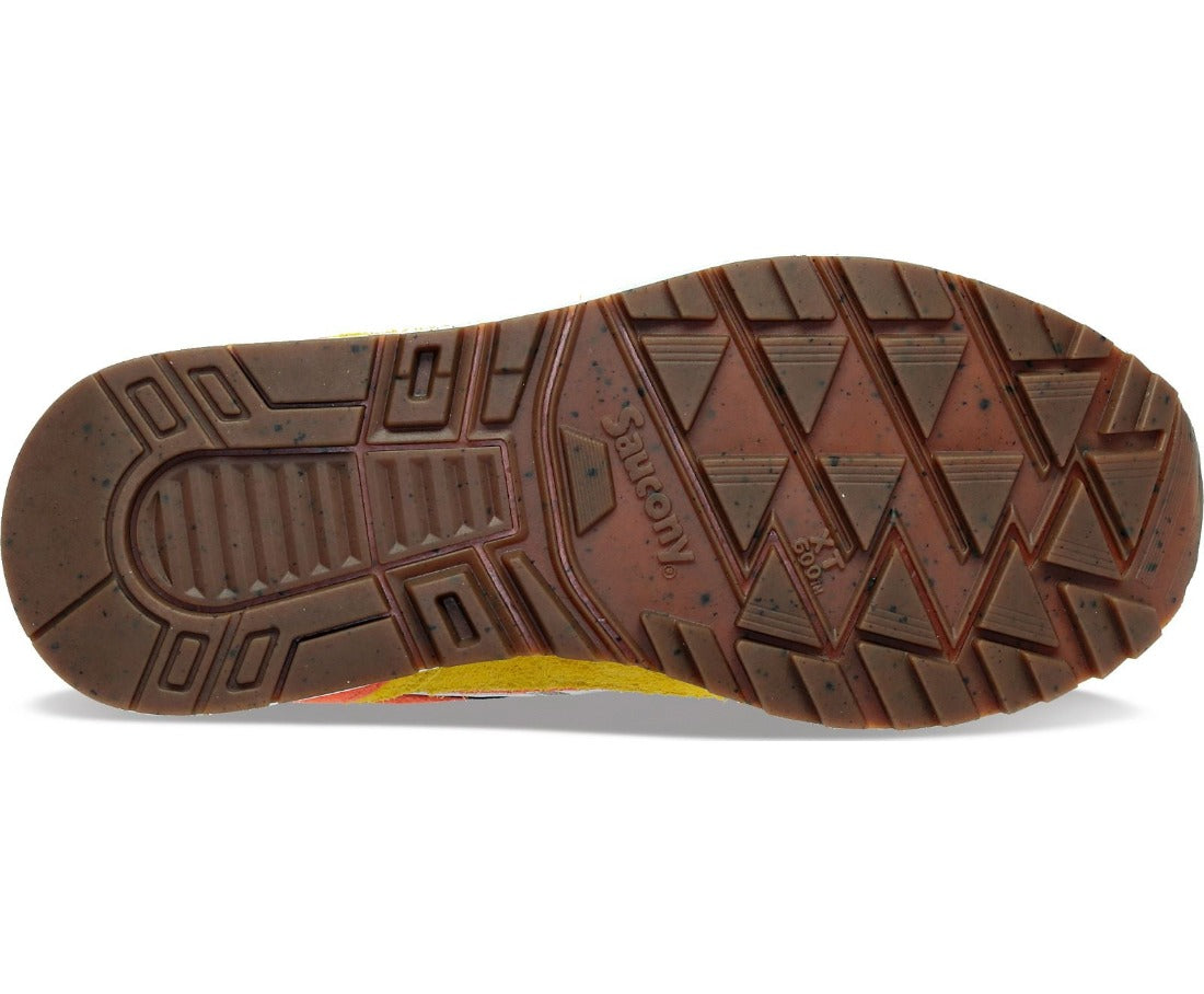 Bottom view of the Saucony Shadow 6000 Trailian (Unisex sizing) in the color Coral / Mustard