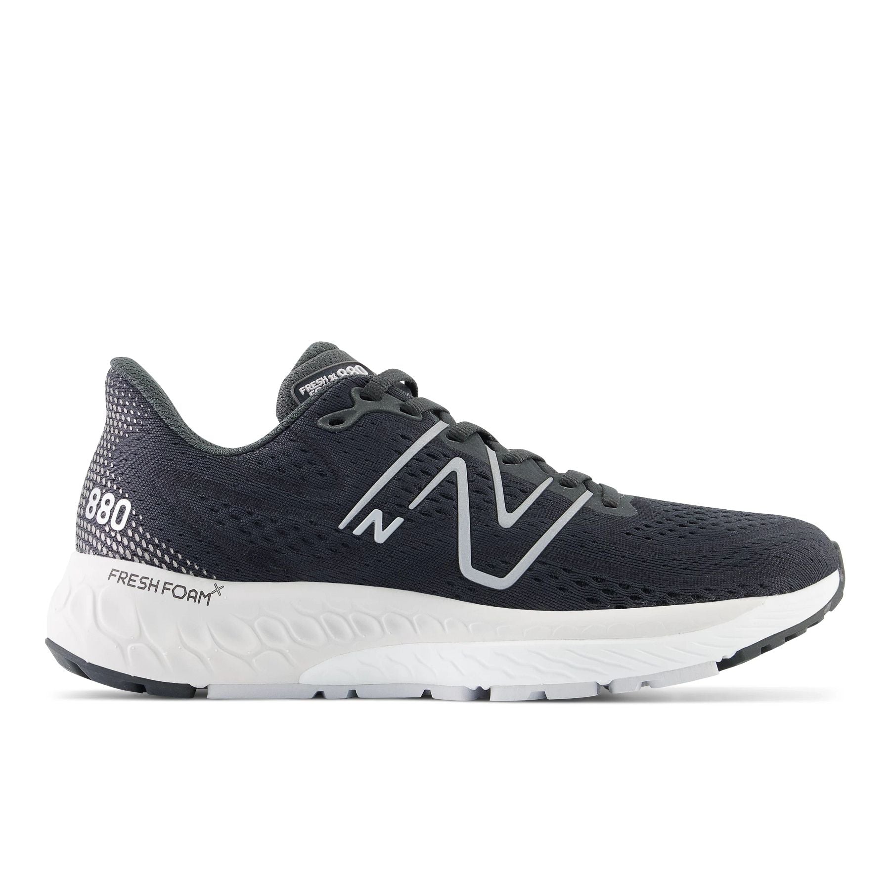 Lateral view of the Women's 880 V13 by New Balance in the color Black / Silver