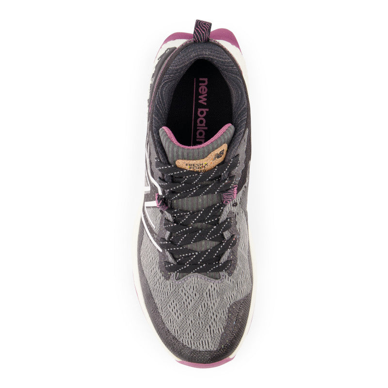 Top view of the Women's Hierro V7 Trail shoe by New Balance in the color Castlerock with raisin