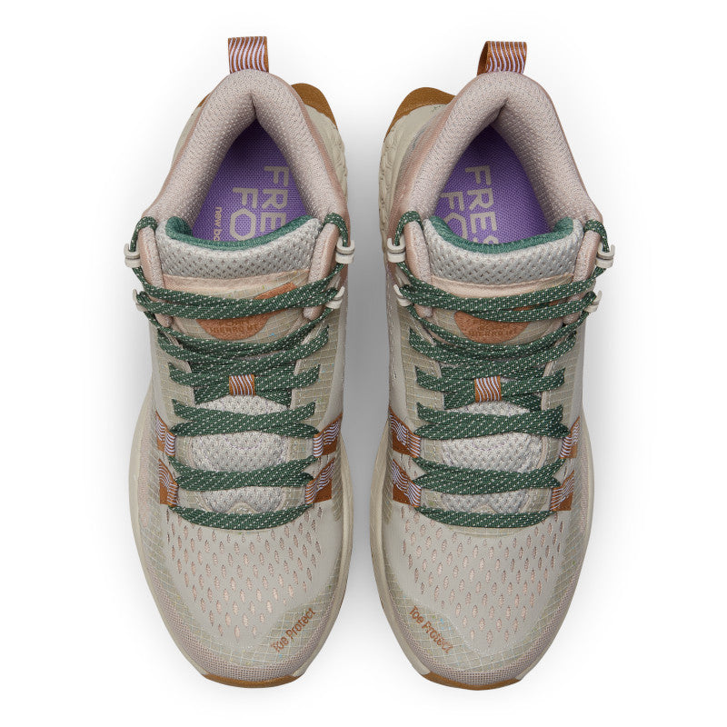 Top view of the Women's Fresh Foam X Hierro Mid trail shoe by New Balance in the color Timberwolf / Dusted Clay