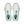 A pair of white On Cloudrunning sneakers shown from a top-down view, featuring teal accents on the inner lining, tongue, and outsole.