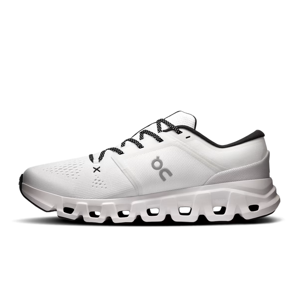 White running shoe with a visible brand logo on a white background