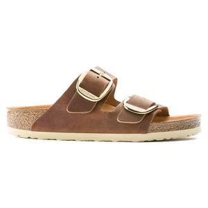 This Arizona Birkenstock sandal has a oiled leather upper and a cork midsole. 