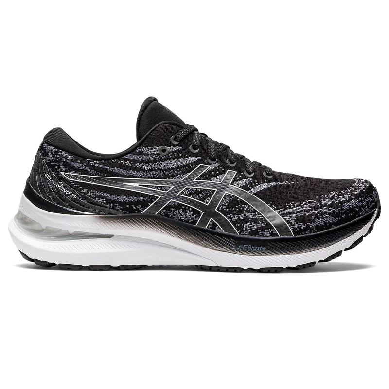 Lateral view of the Men's Kayano 29 in the wide 2E width, color Black/White