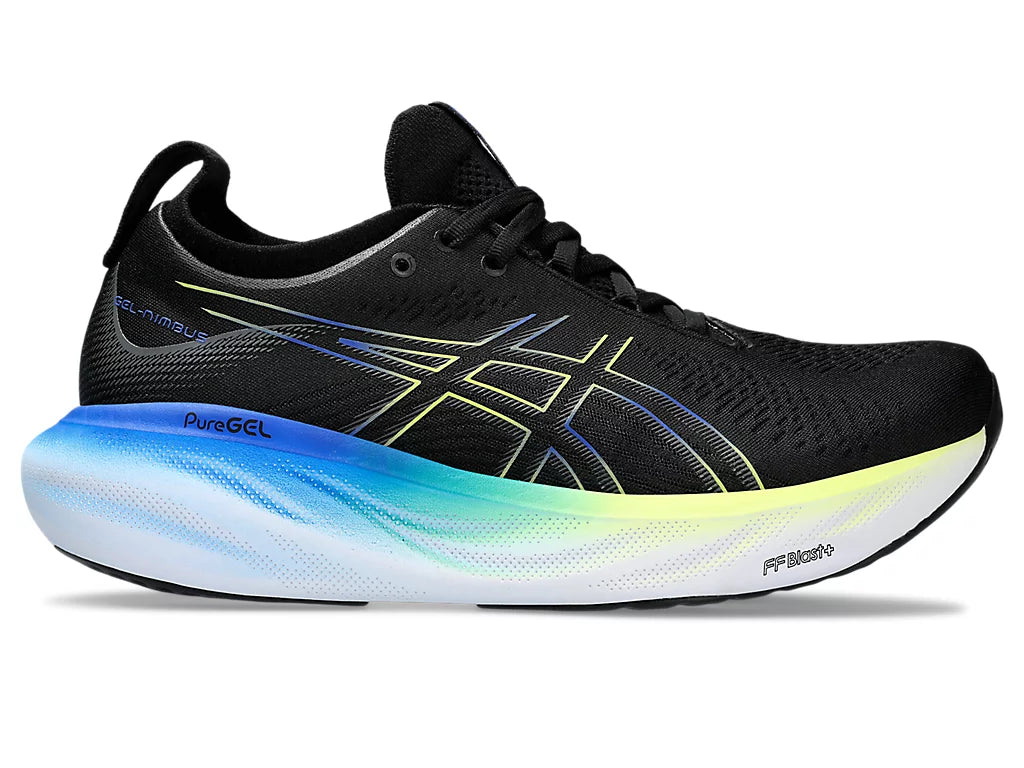 Lateral view of the Men's Nimbus 25 in Black/Glow Yellow