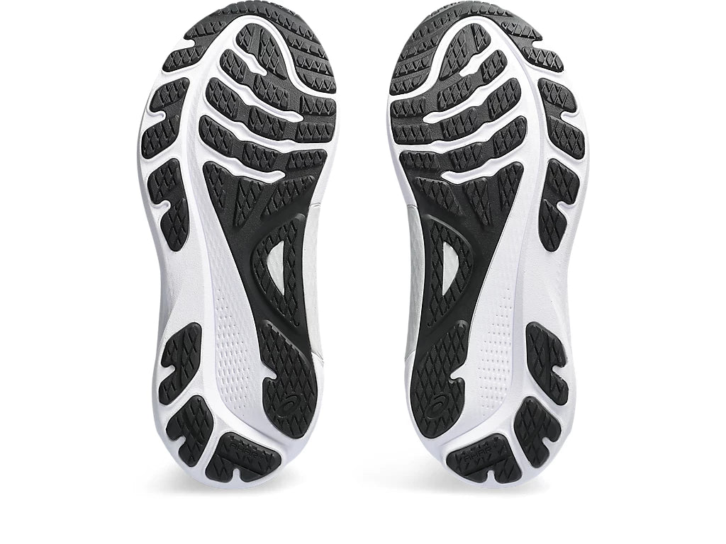 Bottom (outer sole) view of the Men's Kayano 30 in the wide 2E width, color Black/Sheet Rock