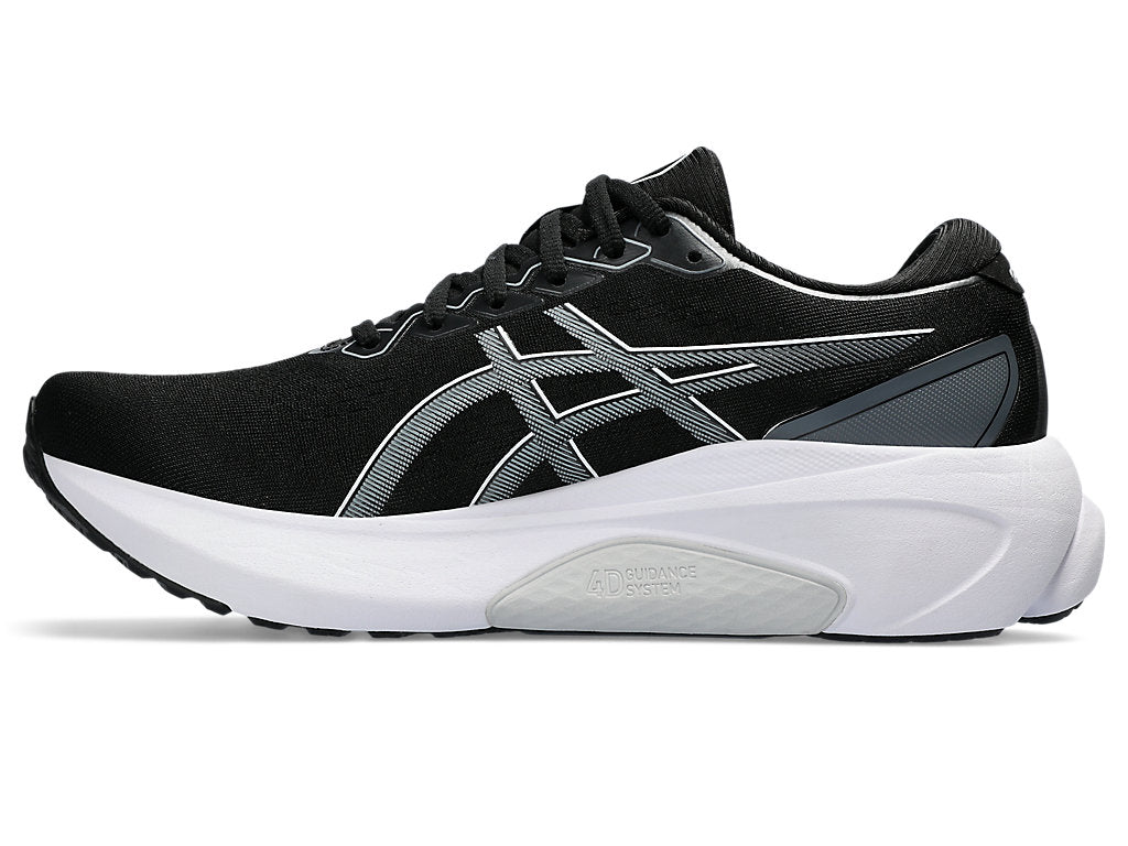 Medial view of the Men's Kayano 30 in the wide 2E width, color Black/Sheet Rock