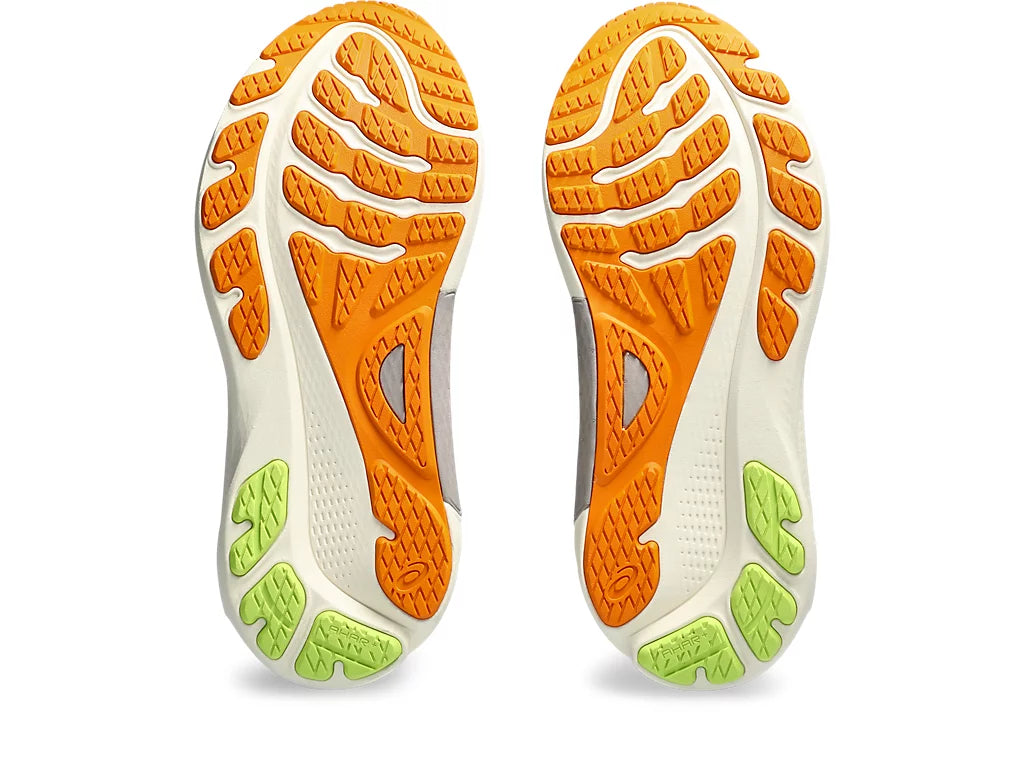 Bottom (outer sole) view of the Men's Kayano 30 by ASICS in the color French Blue/Neon Lime