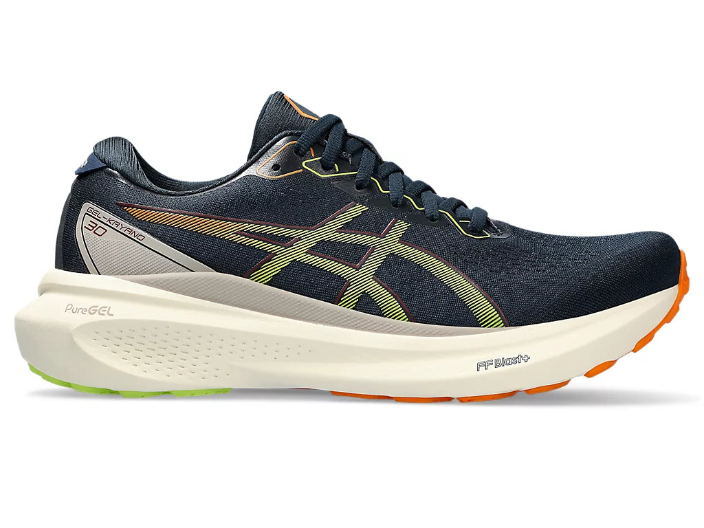 Lateral view of the Men's Kayano 30 by ASICS in the color French Blue/Neon Lime