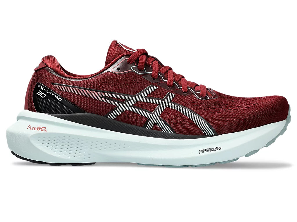 Lateral view of the Men's Kayano 30 by ASICS in the color Antique Red/Ocean Haze