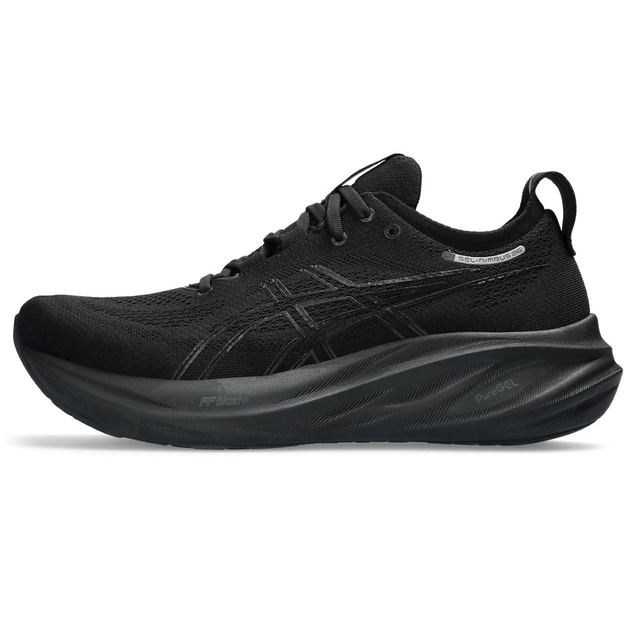 The medial side of this all black Nimbus 26 for men is also all black