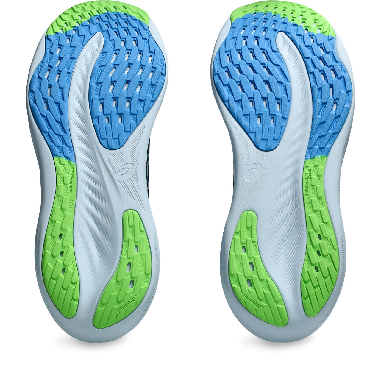 The outsole of the of this Nimbus 26 is a light greem, almost lime with a light blue color