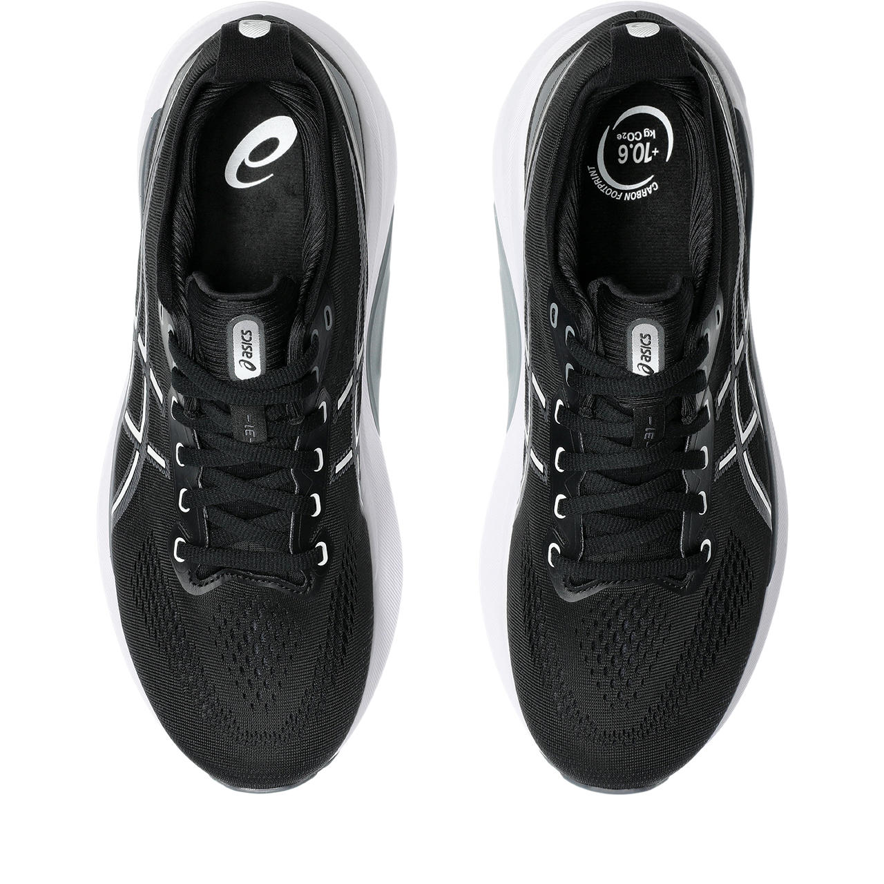 The top down view of the Men's Gel-kayano 31 shows the white eyelets that hold the laces to the shoe