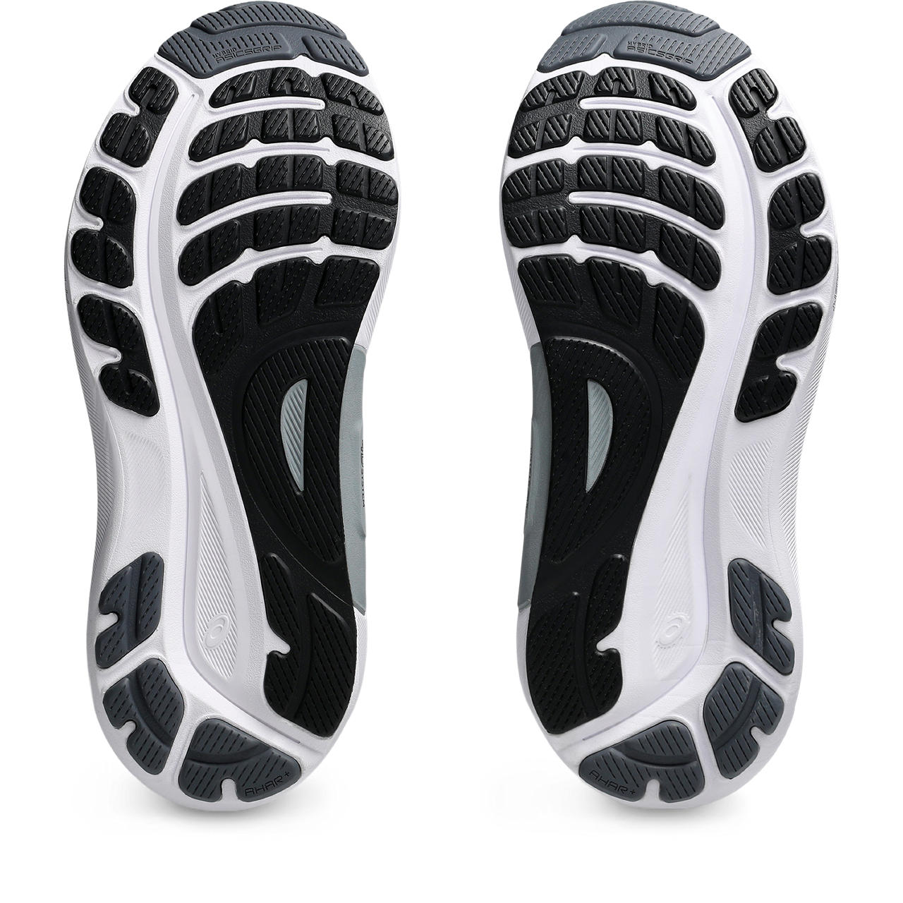 The outsole of this Men's Kayano 31 is the same black and whit color as the upper material