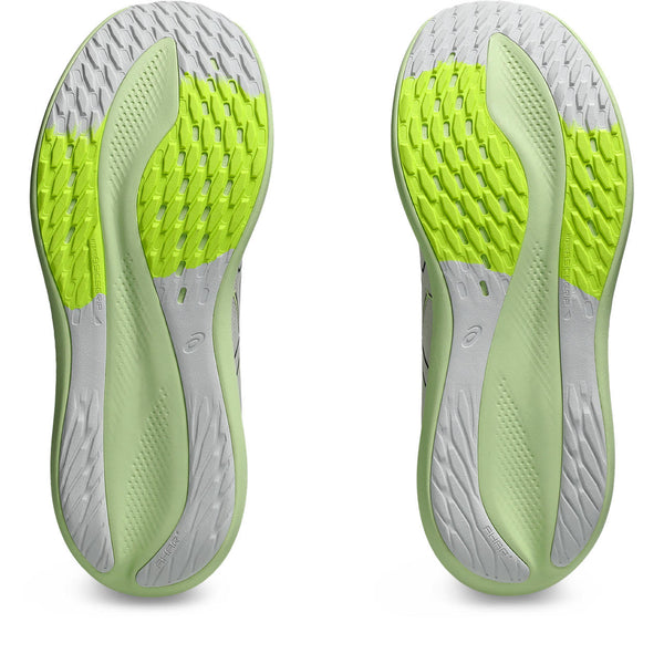 The outsole of the ASICS Glideride Max has a neon green right under the forefoot.