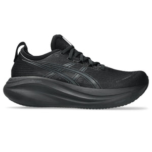 This Gel-Nimbus 27 has a monochromatic look with a black upper and black midsole.