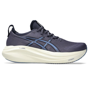 The lateral side of this Nimbus 27 has an ASICS logo that is filled in with a similar color as the upper.