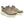 Pair of brown running shoes with green soles on a white background