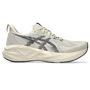 White running shoe with black accents on a white background