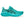 Turquoise running shoe with brand logo on a white background