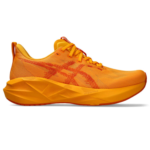 Orange running shoe on a white background