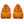Orange athletic shoes shown from the back on a white background