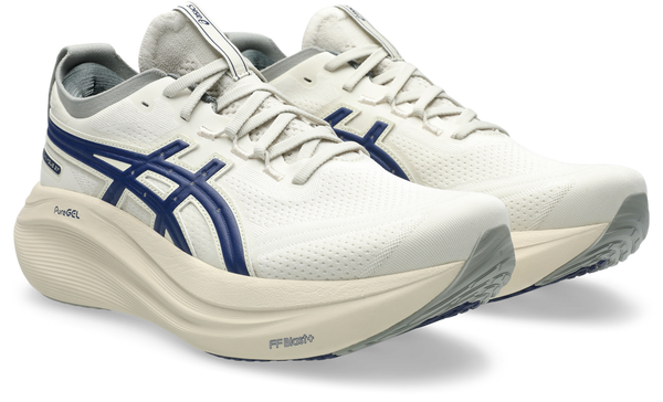A navy blue Asics log is in the middle of the upper on both sides. 