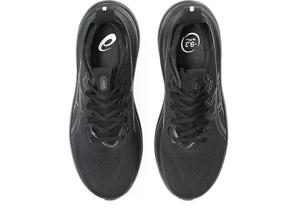 Black running shoes with laces on a white background