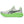White running shoe with green sole on a white background
