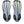 Pair of gray and black shoe insoles on a white background