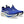 Blue running shoes with white soles on a white background