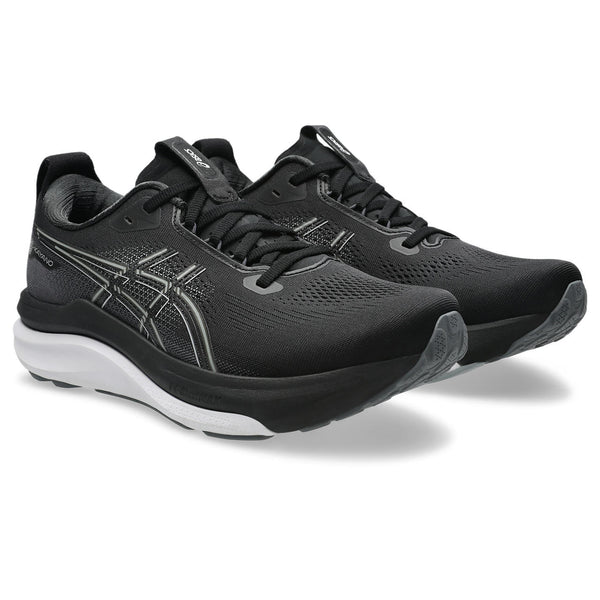 A grey and black ASICS logo is in the middle of the upper on both sides. 