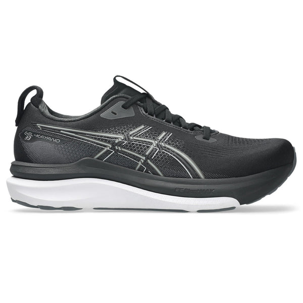 This Kayano 33 has a black upper and a white midsole. 