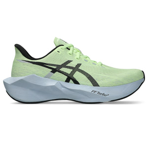 Light green running shoe with black accents on a white background