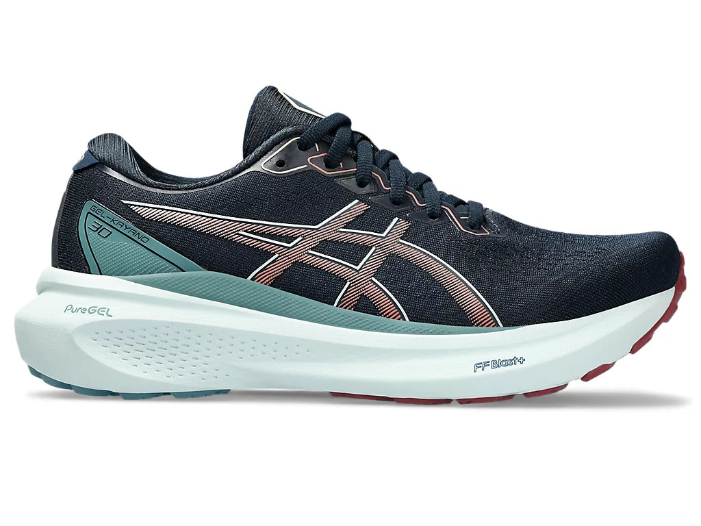 Lateral view of the Women's Kayano 30 by ASICS in the color French Blue/Light Garnet
