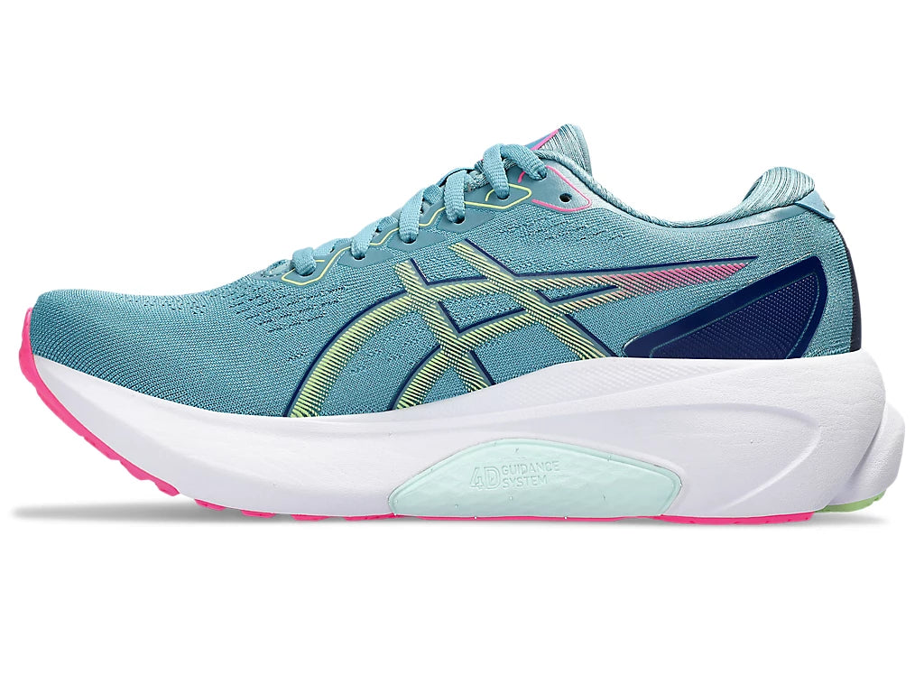 Medial view of the Women's Kayano 30 by ASICS in the color Gris Blue/Lime Green