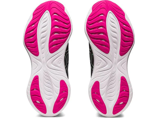 Bottom (outer sole) view of the Women's Cumulus 25 in Black/Pink Rave