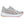 Gray running shoe with orange accents on a white background