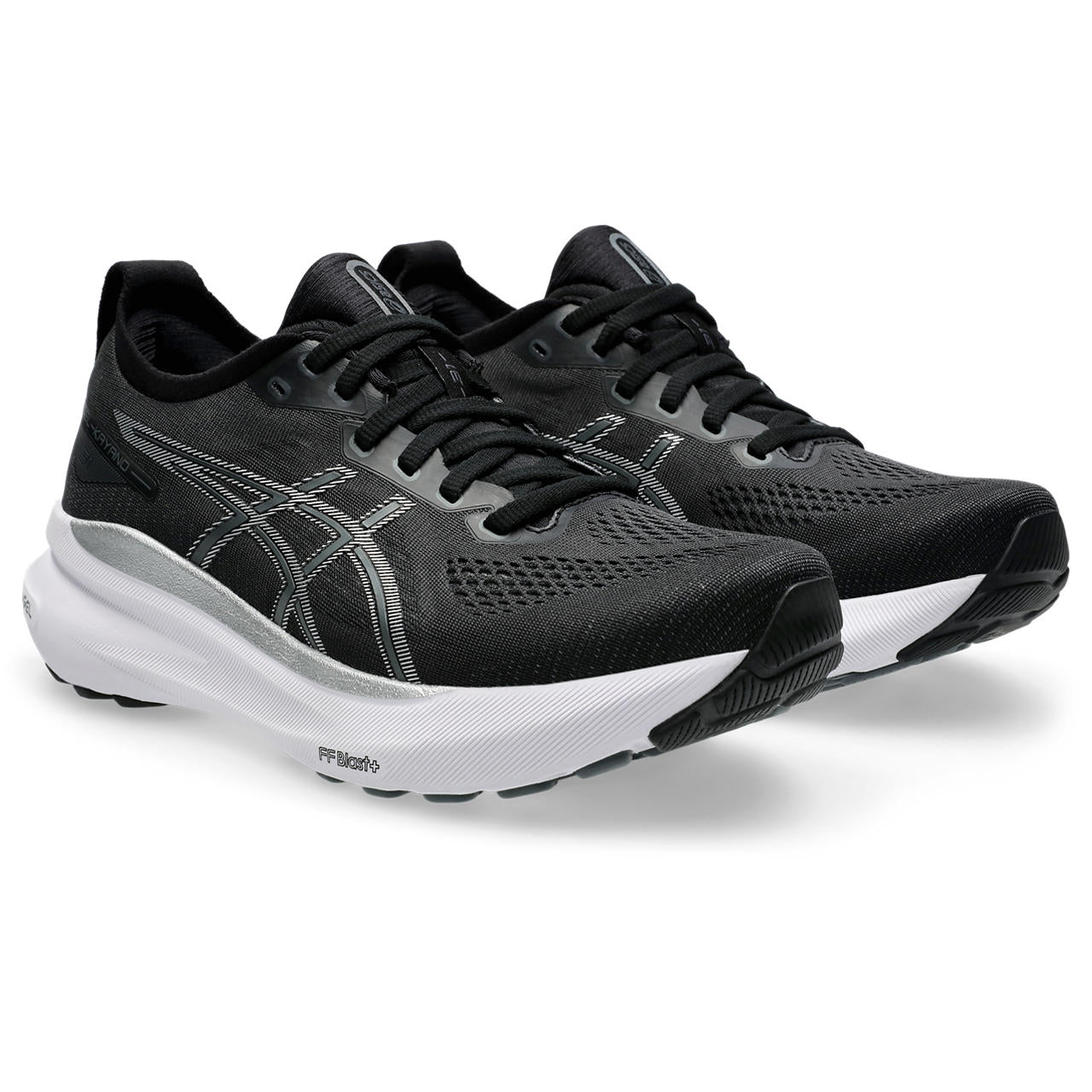 The ASIS logo on the black and white Kayano 31 has a black and white outline