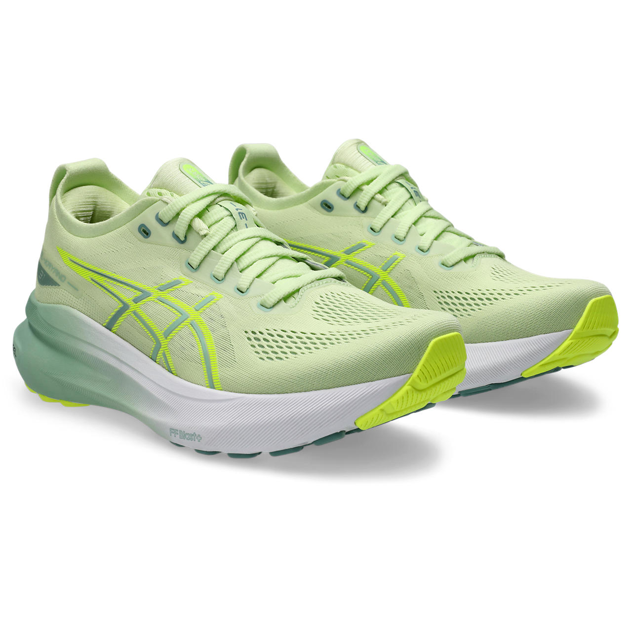 This Matcha colorway of the Kayano 31 has an ombre midsole that starts with green in the heel and goes to a white