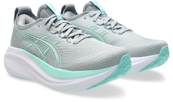 A teal Asics log is in the middle of the upper on both sides. 