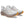 White ASICS running shoes with brown soles on a white background.