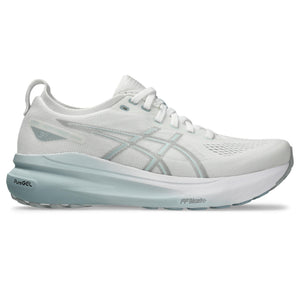 This Women's Kayano 31 has a mostly white upper with a light grey midsole