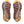 Close-up of a pair of shoes with brown and yellow soles on a white background