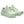 A pair of ASICS light green running shoes on a white background.